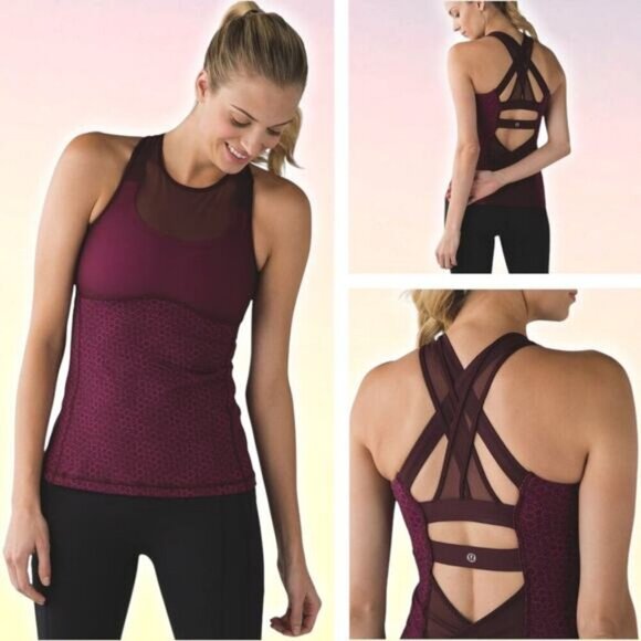 LULULEMON Ready Set Sweat Tank Size 4 Star Pixel Raspberry Bordeaux Drama - Picture 1 of 8